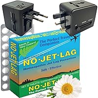 Miers Labs NO Jet Lag Homeopathic Jet Lag Remedy (1 Pack, 32 Tablets) + Compact Worldwide Universal Power Adapter Converter with 2 USB Charging Ports