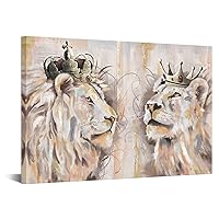 Lion King Queen with Crown Canvas Wall Art African Wild Animals Canvas Prints Pictures Golden Painting Modern Giclee Framed Artwork for Bedroom 24x36 inch (Medium)