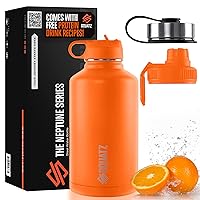 SQUATZ 64 Oz Neptune Series Steel Water Bottle, Stainless Double Wall Vacuum Insulated Flask with Handle Strap, Durable and Elegant Leak Proof Wide Mouth Thermos for Gym, Travel, Hiking, and Camping
