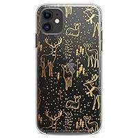 TPU Case Compatible with iPhone 15 14 13 12 11 Pro Max Plus Mini Xs Xr X 8+ 7 6 5 SE Golden Deers Pattern Design Slim fit Flexible Silicone Beautiful Print Elegant Clear Cute Girlish Gentle Art