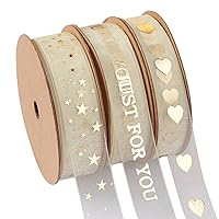 Holijolly Gold Sheer Gift Ribbon Set - Heart/ Star/ “Just for You