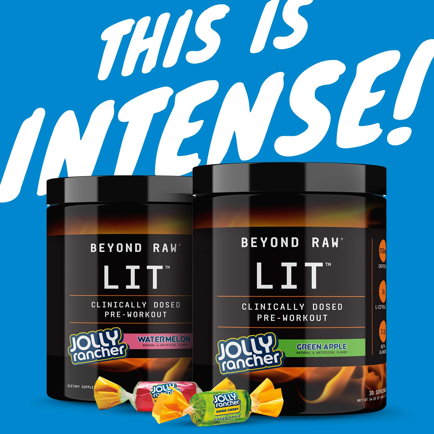 BEYOND RAW LIT | Clinically Dosed Pre-Workout Powder | Contains Caffeine, L-Citrulline, and Beta-Alanine, Nitric Oxide and Preworkout Supplement | Jolly Rancher Watermelon | 30 Servings