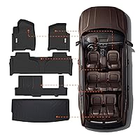 Tesson Floor Mats 3 Row Liners Set Black Custom Fit for 8 Seats 2021-2023 2024 Chevy Chevrolet Tahoe/GMC Yukon with 2nd Row Bench Seats,All Weather TPE Rubber Car Mats Carpet