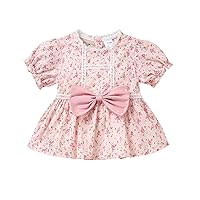 Little Girls Clothes Flower Kids Short Sleeves Tie Baby Bow Outfits Top Girl Infant Girls Tops Toddlers Long Sleeve