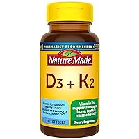 Vitamin D3 K2, 5000 IU (125 mcg) Vitamin D, Dietary Supplement for Bone, Teeth, Muscle and Immune Health Support, 30 Softgels, 30 Day Supply