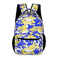 Blue Yellow Digital Camo Travel Backpack Shoulders Rucksack Lightweight Daypack for Work Office
