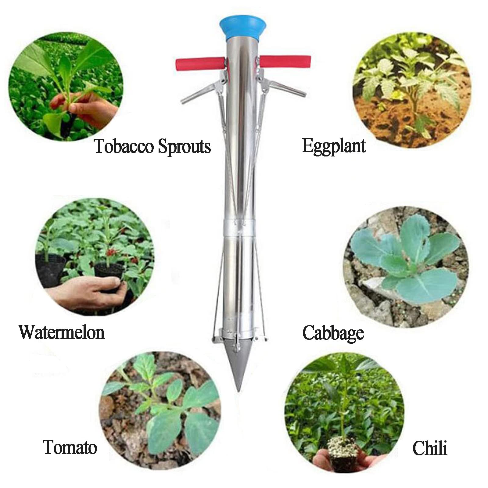 Huskydg Long Handled Bulb Planter Tools, Multi-Functional Vegetable Seedling Tool Stainless Steel Manual Plant Transplanter with Pedal Double Handle for Plant Bulb Seeds Vegetable Garden Plants