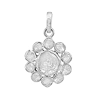 2.50 CTW Natural Diamond Polki Flower Pendant 925 Sterling Silver Platinum Plated Slice Diamond Jewelry