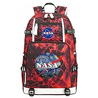Unisex Graphic Bookbag NASA Casual Daypack Laptop Backpack with USB Charging Port/Headphone Interface
