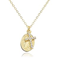 14K Gold Plated Cross and Virgin Mary Necklace for Women Miraculous Medal Stainless Steel Dainty Layered Pendant Jewelry Gifts for Catholic Christian [CN-CX-G]