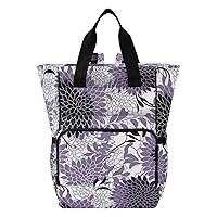 Floral Lilac Flowers Purple Diaper Bag Backpack for Dad Mom Large Capacity Baby Changing Totes with Three Pockets Multifunction Maternity Travel Bag for Travelling Shopping Picnicking