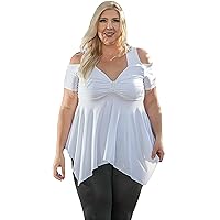 Women Plus Size Shimmer White Off Shoulders Blouse Top Shirt Made in USA