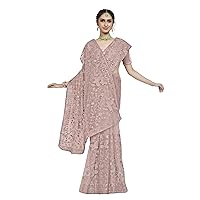 Peach Indian Woman Net fancy Cocktail Stone Sari Blouse Fringe Saree 5723