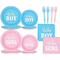 96 PCS Gender Reveal Party Supplies Gender Reveal Plates and Napkins Baby Shower Party Tableware Boy or Girl Disposable Paper Plates Napkins for Party Decorations Supplies Favors for 24 Guests