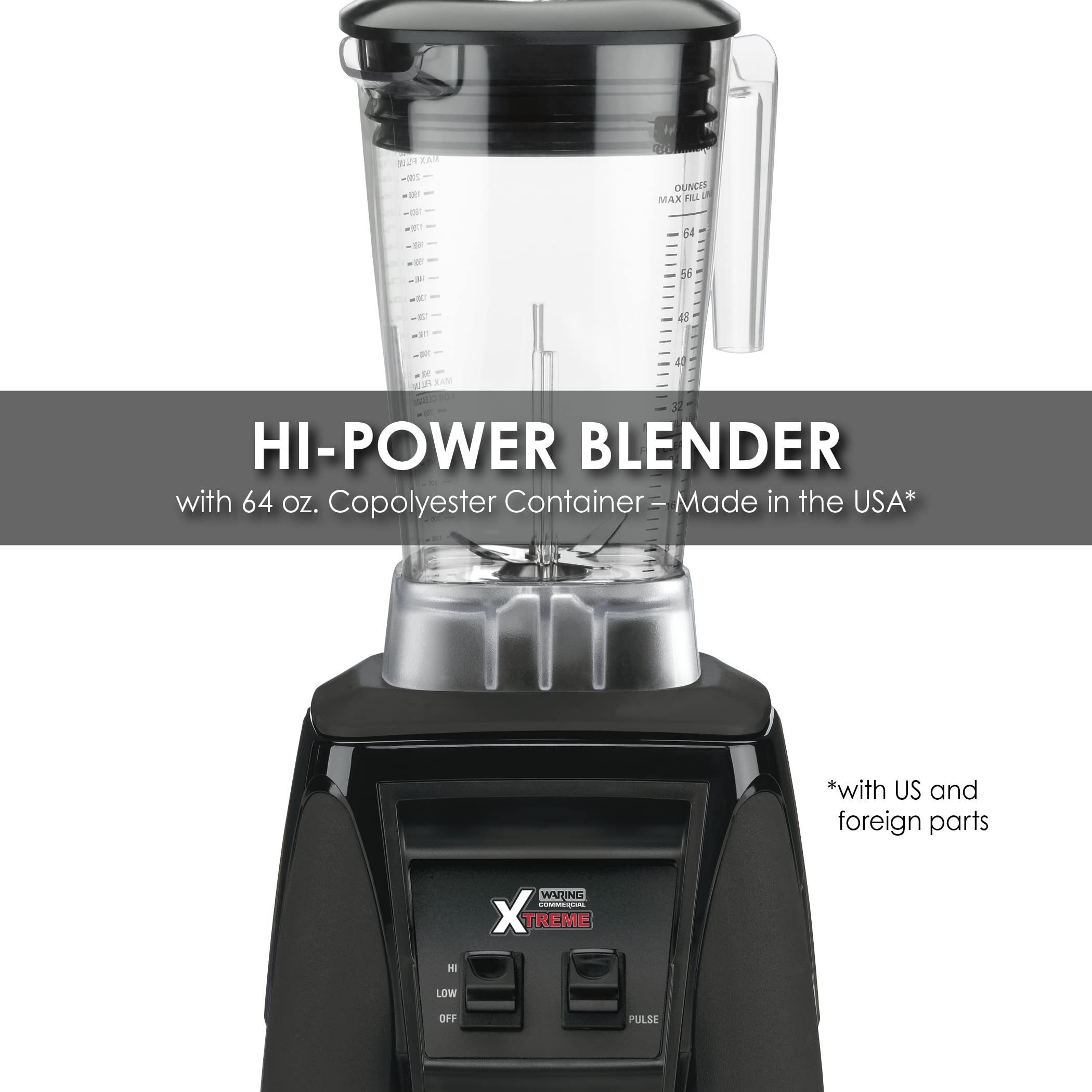 Waring Commercial MX1000XTX 3.5 HP Blender with Paddle Switches, Pulse Feature and a 64 oz. BPA Free Copolyester Container, 120V, 5-15 Phase Plug, Black