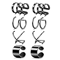 Tornito 4-10 Pairs Stainless Steel Ear Cuff Helix Cartilage Clip On Wrap Earrings Fake Nose Ring Non-Piercing Adjustable