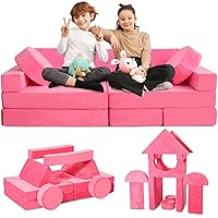 Kids Couch 14 PC Modular Kids Play Couch Set – Convertible Kids Sofa Couch with Soft Foam Sofa Cushions | Kids Fort Couch, Kid Couch Play Room Furniture, Pink