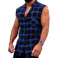 Men's Sleeveless Flannel Shirt - Plaid Design for Summer Wear Casual Button-Down Vest Shirts
