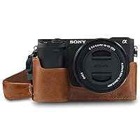 MegaGear MG1642 Ever Ready Genuine Leather Camera Half Case compatible with Sony Alpha A6100, A6400 - Brown