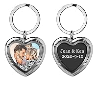 Personalized Engrave Photo Text Heart Floating Locket Crystal Pendant Keychain