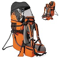 BABY JOY Baby Backpack Carrier for Hiking, Lightweight Toddler Carrier Backpack with Removable Sun Shade & Rain Cover, Folding Changing Pad, Ergonomic Child Carrier Backpack w/Large Storage (Orange)