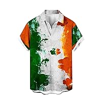 St Patricks Day Shirt Men Hawaiian Collared Dress Shirts Button Down Festival Costumes Shamrock Graphic Tees Lucky Irish Tops