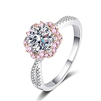 StarGems® Six Prong Pink Flower Cross Band 1ct Moissanite 925 Silver Platinum Plated Ring RX070