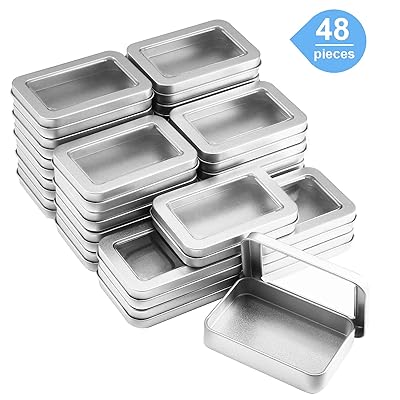 Metal Tin Box Metal Tins With Lids Clear Top Tins Box Empty Storage Tins  Case Rectangle Containers Can with Large Clear Window for Candles, Candies
