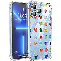 Compatible with iPhone 13 Pro Max Case, Rainbow Colorful Polka Dots Hearts Pattern Design for Girl Women, Transparent Clear Soft TPU Protective and Non-Yellowing Phone Cover for iPhone 13 Pro Max
