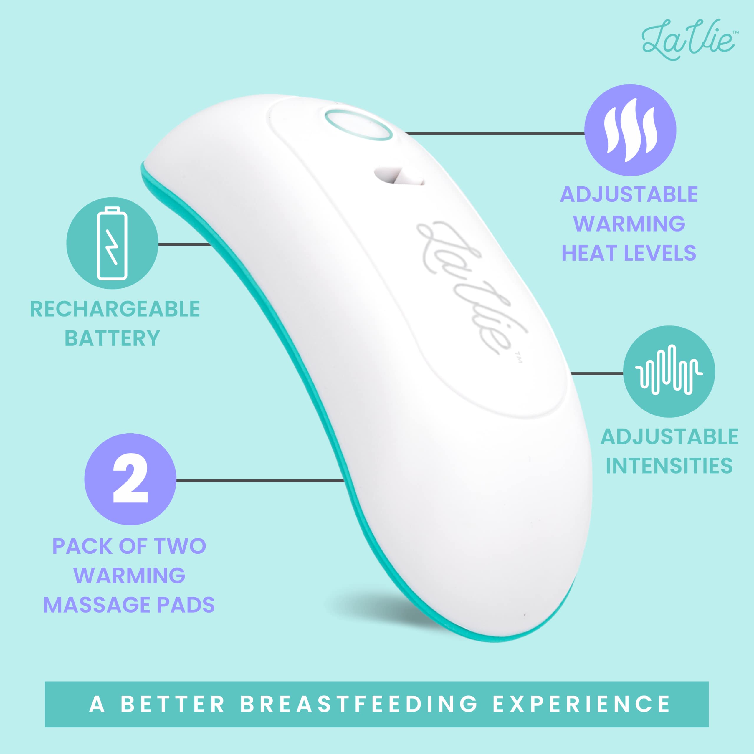 LaVie Lactation Massager with Warming for Breastfeeding | Breast Massager with Heat and Vibration for Clogged Ducts, Improved Milk Flow, and Engorged Breast Relief | Breast Warmers for Pumping 2 Pack