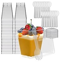 Clear Dessert Cups with Lids and Spoons, 100 Pack 5.4oz Mini Dessert Cups,Clear Square Parfait Appetizer Cup, Reusable Mini Serving Cups for Halloween Thanksgiving Christmas
