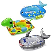 3 Pcs Inflatable Pool Floats for Kids and Toddler, Animal Pool Float Swim Tube Rings with Handle, Boys Girls Summer Water Swim Beach Floaties Toys Party Supplies