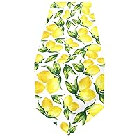 Double-Sided Yellow Lemon and Green Leaves On White Table Runner 14x108 Inches Long,Table Cloth Runner for Wedding Birthday Party Kitchen Dining Home Everyday Decor