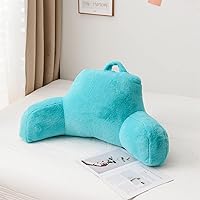 A Nice Night Faux Fur Reading Pillow Bed Wedge Large Adult Children Backrest with Arms Back Support for Sitting Up in Bed/Couch for Bedrest,LightBlue