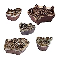 Royal Kraft Fish Brass Wooden Stamps (Set of 5) for Block Printing on Clay, Pottery, Fabric BHtag0085