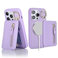 Ｈａｖａｙａ for iPhone 15 pro max Case magsafe Compatible iPhone 15 pro max case with Card Holder for Women Detachable Magnetic Leather Zipper Phone case Wallet-Purple