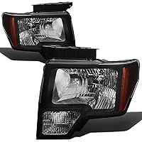 DNA MOTORING HL-OH-F1509-BK-AM Pair of Black Amber Headlights Replacement Compatible with 09-14 F150