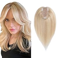Hair Toppers for Women with Thinning Hair 12 Inch Human Hair Topper for Women No Bangs 100% Real Human Hair Topper 150% Density #18P613 Blonde & Bleach Blonde