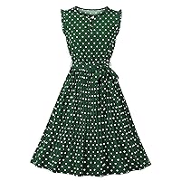 Wellwits Women's Keyhole Front Ruffle Pleated Cocktail 50s Vintage Dress