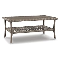 Signature Design by Ashley Clear Ridge Outdoor Wicker Coffee Table with Rust Free Aluminum Base, Light Brown