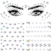 OIIKI 2 Sheets Star Face Eye Stickers, Star Jewelry Eye Body Sticker, Acrylic Crystal Face Gems, Halloween Moon Pearls Face Makeup Stickers, 2 Styles Rhinestone Tattoos for Women, Girls