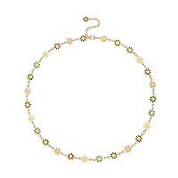 Cute Daisy Flower Necklace 18K Gold Chain Choker Bohemian Enamel Sunflower Neck Jewelry for Women Girls 16”