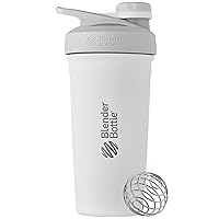 BlenderBottle Strada Twist Cap Shaker Cup Insulated Stainless Steel Water Bottle with Wire Whisk, 24-Ounce, White