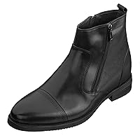 CALTO Men's Invisible Height Increasing Elevator Shoes - Premium Leather Lightweight Zipper Boots - 3.2 Inches Taller