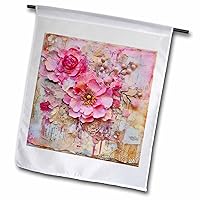 3dRose Pink Flowers and Torn Paper Junk Journal Background - Flags (fl-384204-1)