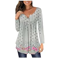 Plus Size Tops for Women Womens Henley V Neck Casual Blouse Button Down T Shirts Flare and Flowy Tops