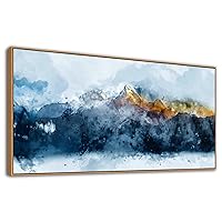Framed Canvas Wall Art Indigo Abstract Mountain Pictures Wall Decor Blue Grey Orange Mountain Peaks Canvas Painting Prints Modern Abstract Artwork for Living Room Bedroom Decoration 30
