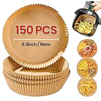 Air Fryer Liners, 150Pcs Non-Stick Waterproof Liners Disposable Air Fryer Liner Heat-Resistant Food Grade Parchment for Roasting Cooking Microwave (6.3 Inch 150pcs)-
