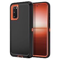 I-HONVA for Galaxy S20 Case 6.2 inch [Not fit S20 Plus] Shockproof Dust/Drop Proof 3-Layer Full Body Protection [Without Screen Protector] Rugged Heavy Duty Case for Galaxy S20,Black/Orange