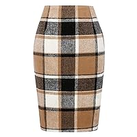 IDEALSANXUN Midi Plaid Skirts for Women 2024 Fall Winter Knee Length Pencil Wool Skirt with Slit